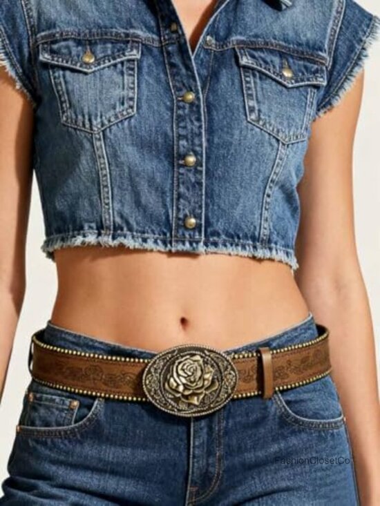 PU Leather Western Belt with Embossed Buckle for Jeans main image 6